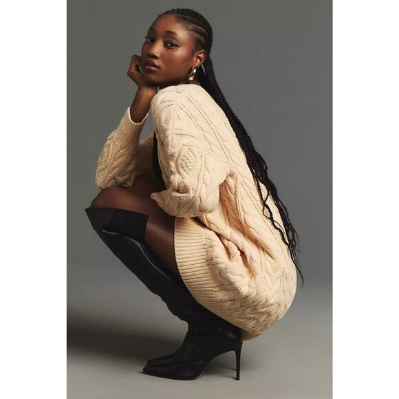 Anthropologie x Mare Mare Cream Long Sleeve Cable Knit Sweater Dress - Picture 11 of 11